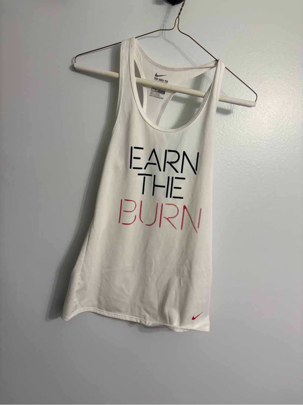 Ladies white Nike Dri-FIT Earn the Burn Racerback Tank Top Size XS Exercise Gym